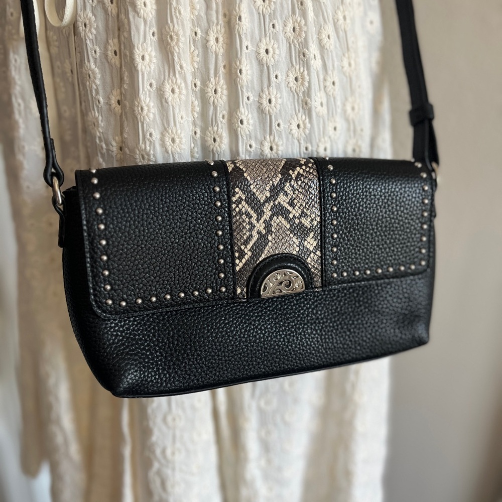 Brighton Black and Snake Print Crossbody Bag